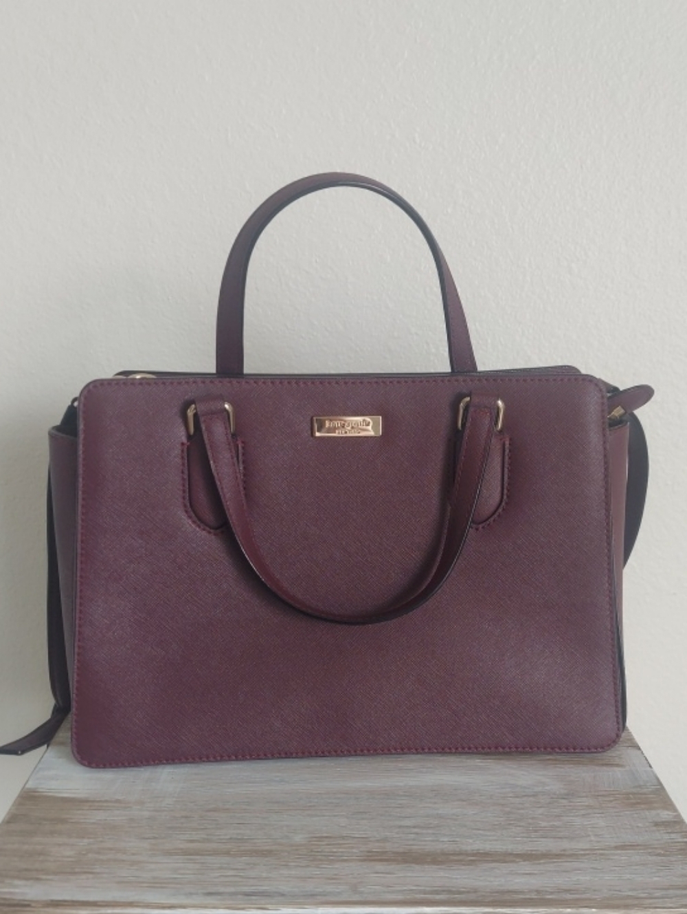 Kate Spade Bixby Place Burgundy Leather Crossbody Handbag Purse Satchel Excellen